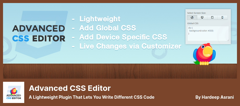 Plugin Advanced CSS Editor - Un plug-in leggero che ti consente di scrivere codice CSS diverso