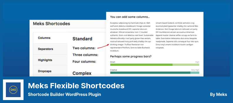 Meks Flexible Shortcodes 플러그인 - Shortcode Builder WordPress 플러그인