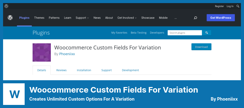 Woocommerce Custom Fields For Variation Plugin — создает неограниченные пользовательские параметры для варианта