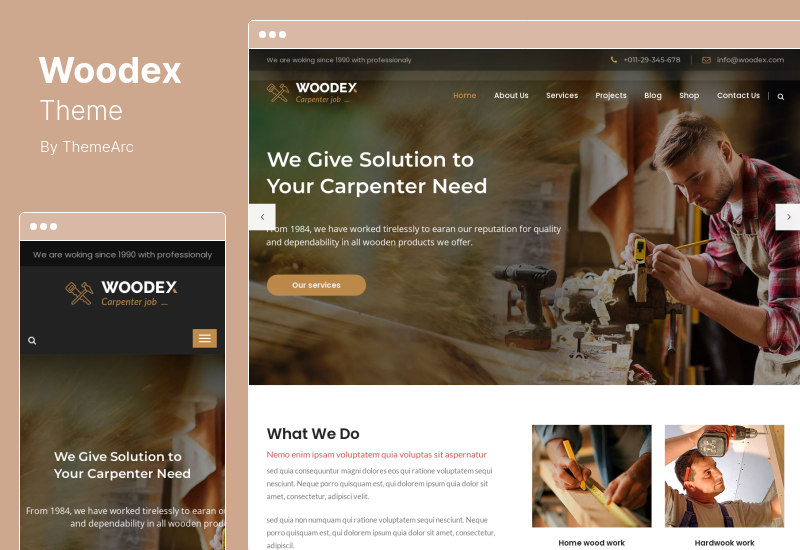 ธีม Woodex - ช่างไม้ Craftman ธุรกิจ WordPress Theme