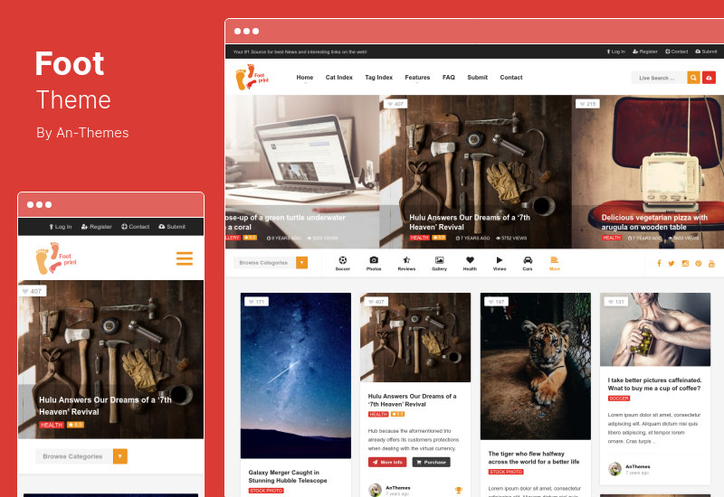 Foot Theme - Grid FrontEnd Submission Content Sharing Tema WordPress