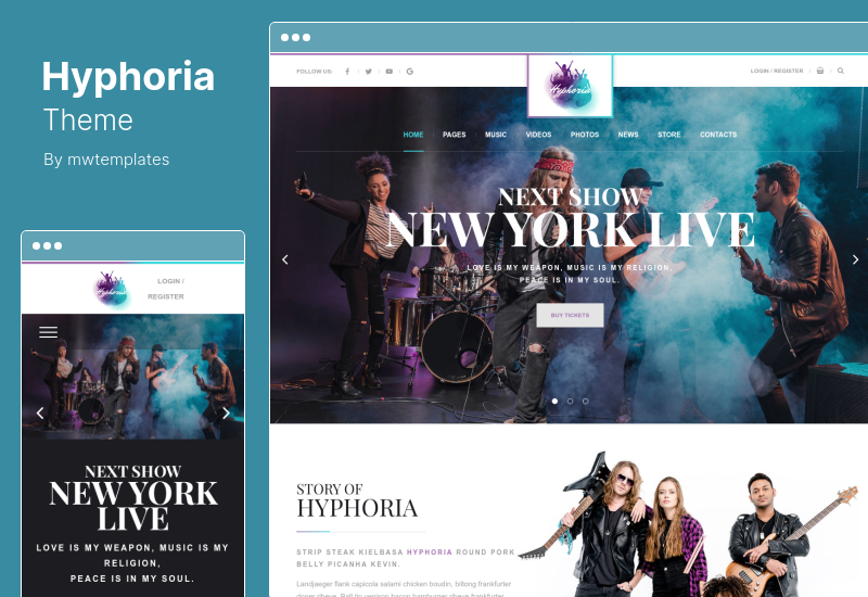 ธีม Hyphoria - ธีม WordPress วงดนตรีร็อค