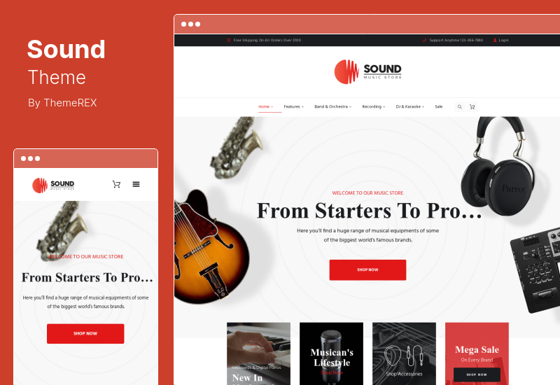 Tema de sonido - Tema de WordPress para tienda en línea de instrumentos musicales