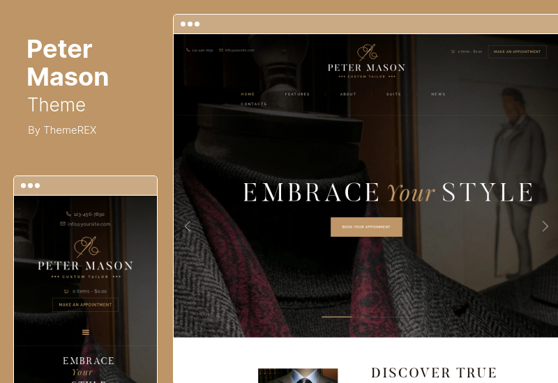 Tema Peter Mason - Tema WordPress de loja de roupas de alfaiataria personalizada