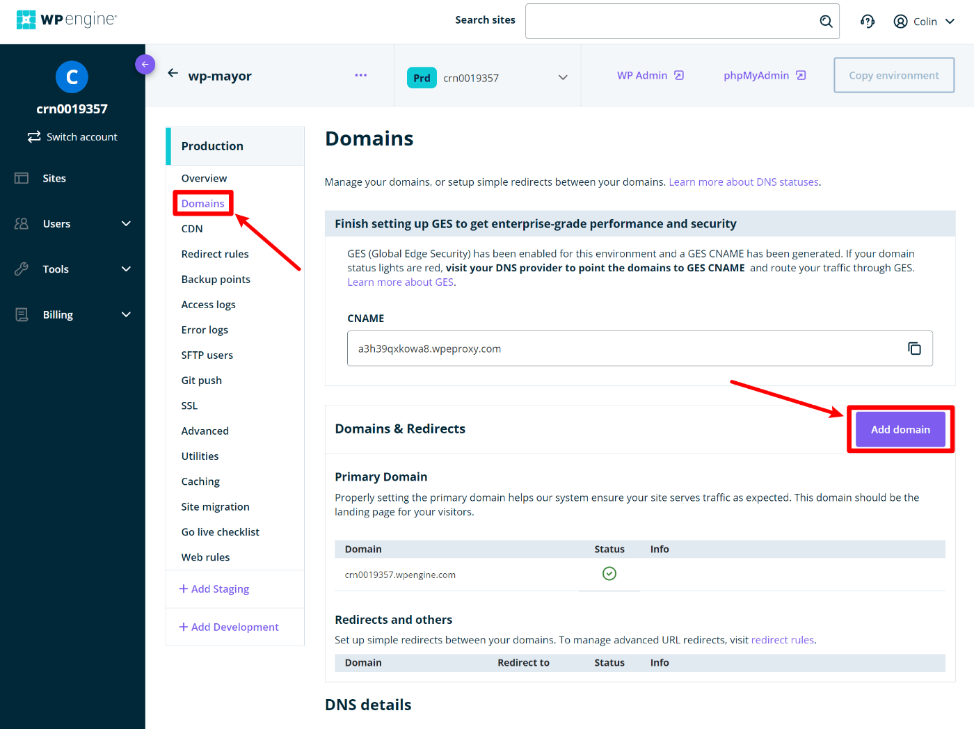 เพิ่มโดเมนของคุณไปที่ WP Engine