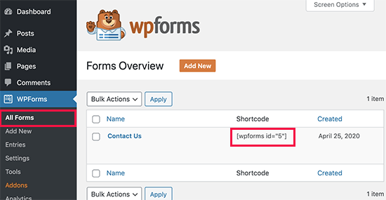 WPForms 簡碼