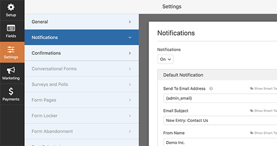 Formulario de notificaciones