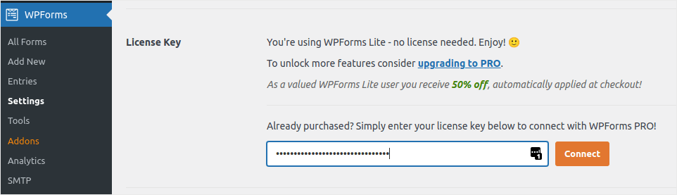 激活 WPForms 許可證