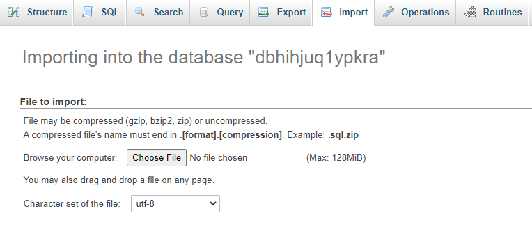 Importazione di un database.