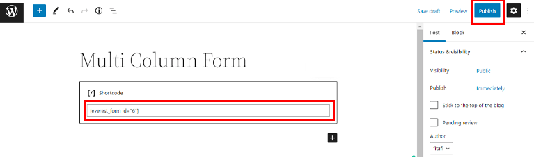 Publicación de formularios de varias columnas con Everest Forms