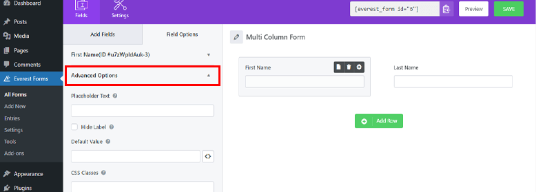 Zaawansowane opcje Everest Forms