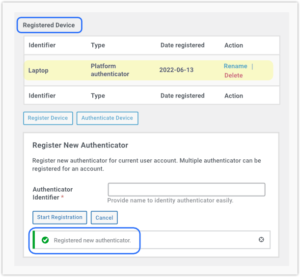 Novo autenticador registrado