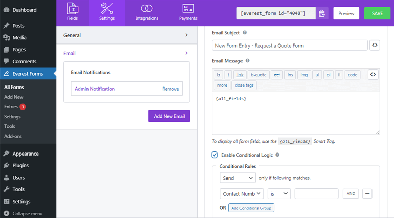 Modification de l'objet et du message de l'e-mail