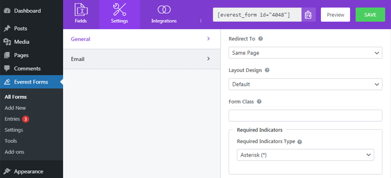 Redirecionar para a opção