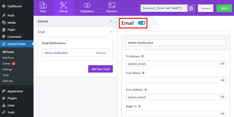 Configurarea setărilor de e-mail ale formularului de cerere de ofertă în WordPress