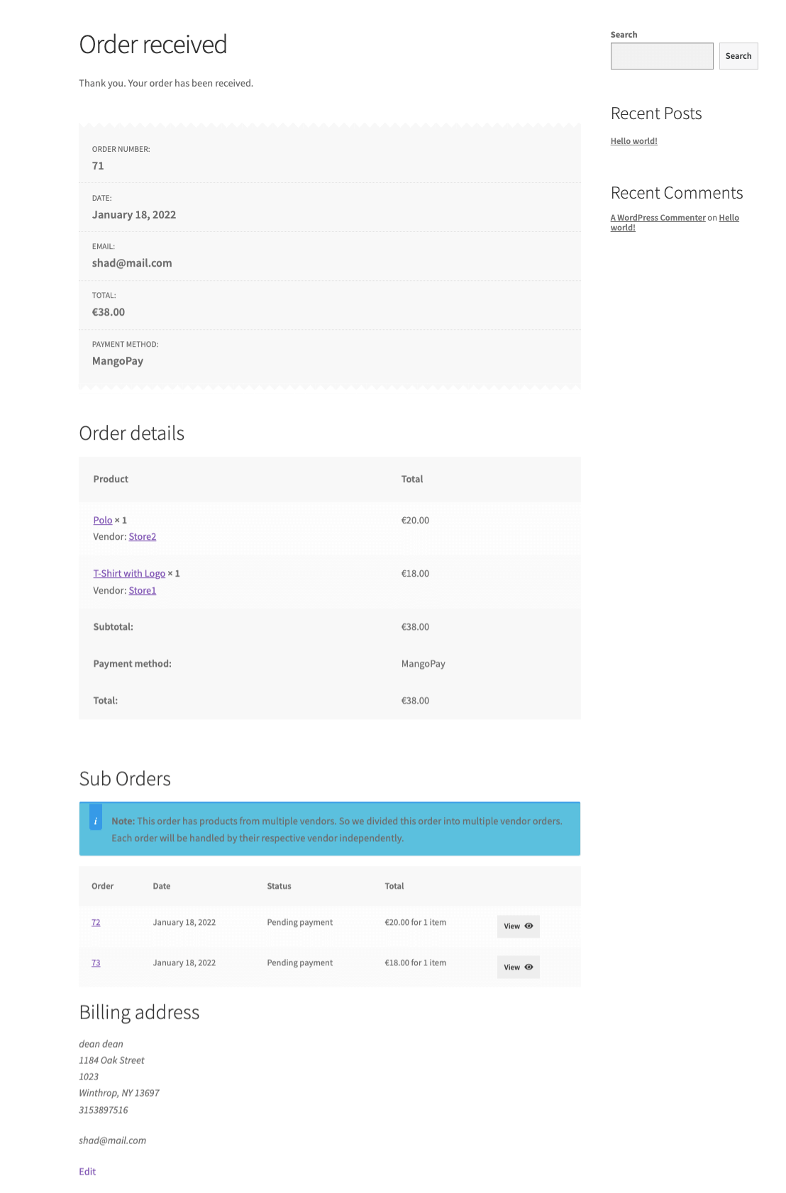 Dettagli dell'ordine WooCommerce