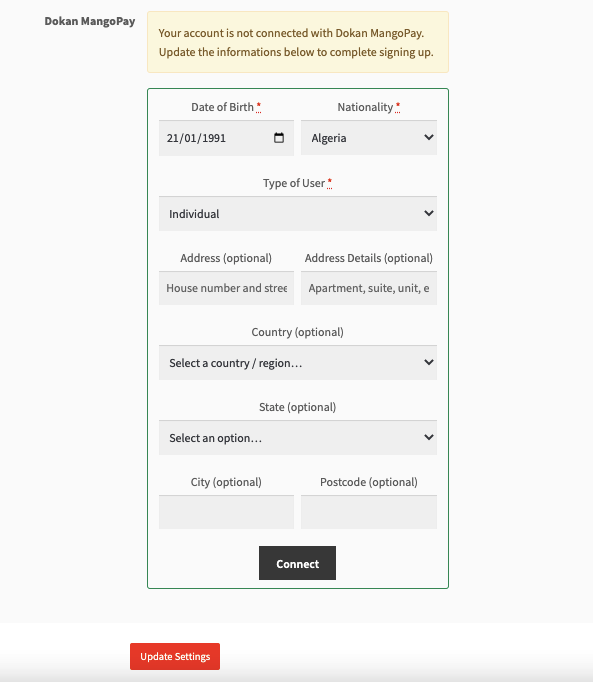 hubungkan mangopay dengan akun vendor