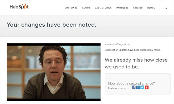 HubSpot email unsubscribe page example
