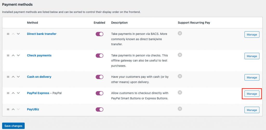 WooCommerceでPayPalExpress支払いゲートウェイを有効にする