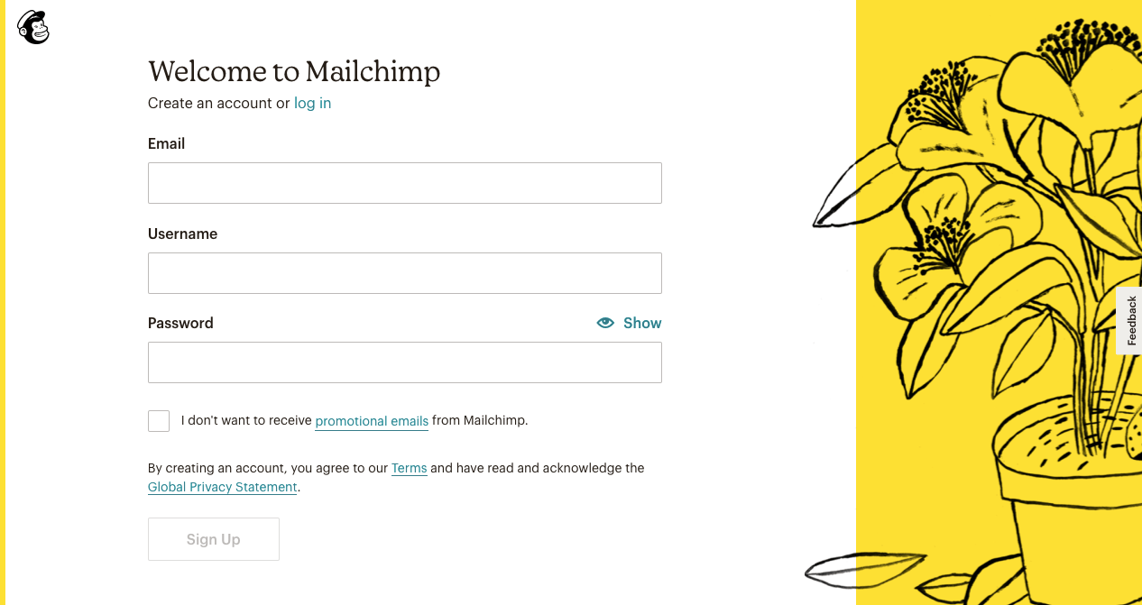 صفحة الاشتراك في Mailchimp