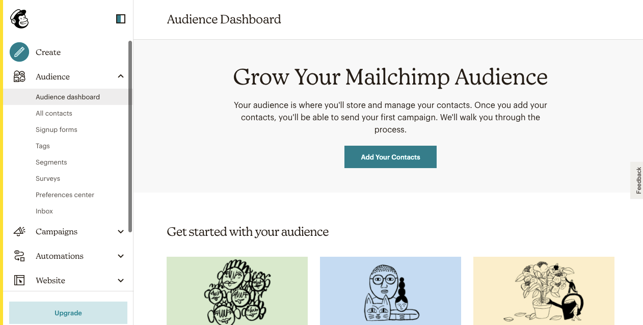 إضافة جهات اتصال في Mailchimp