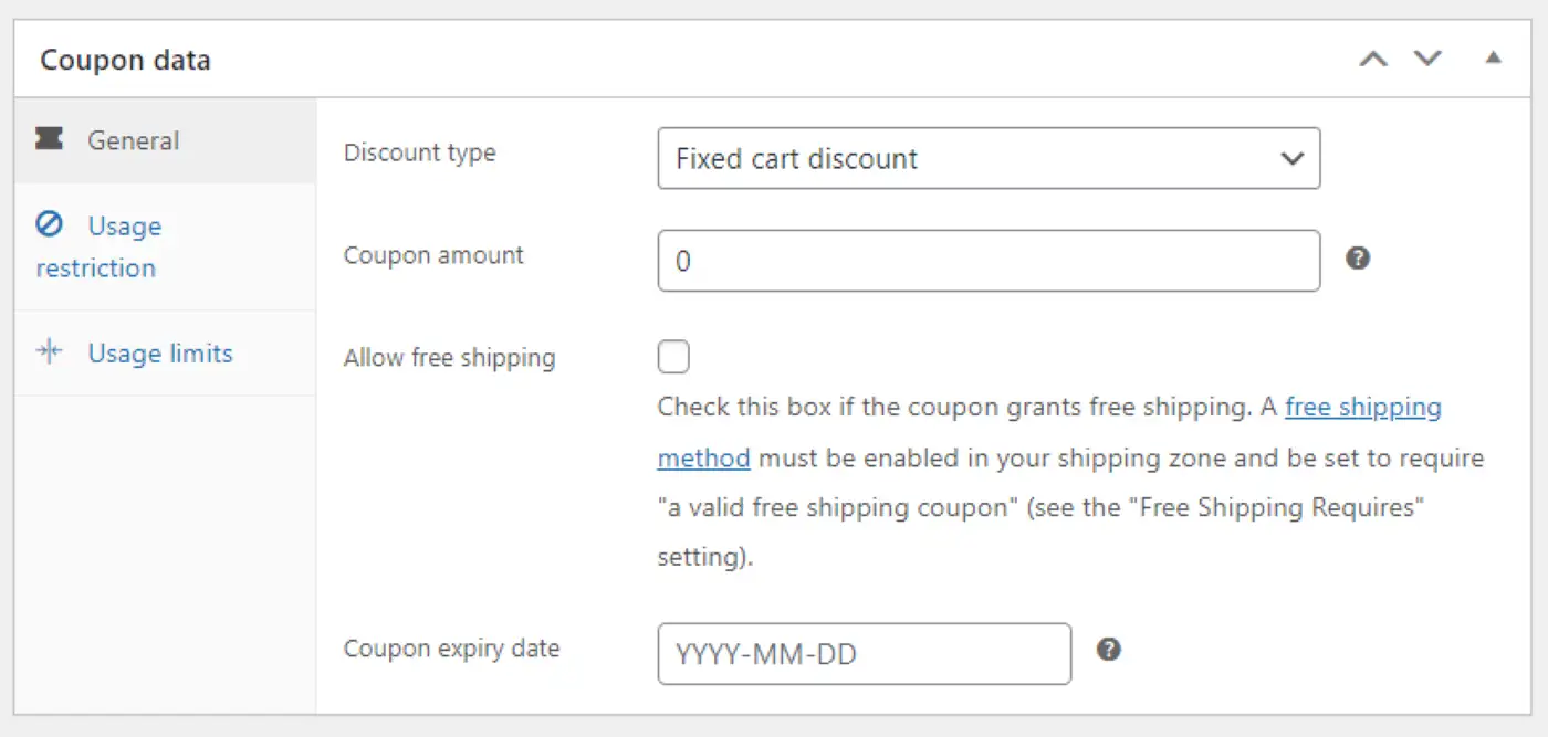 Sélection d'un type de remise pour votre coupon WooCommerce