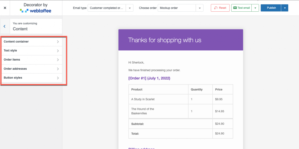 marca-ți containerul de e-mail woocommerce