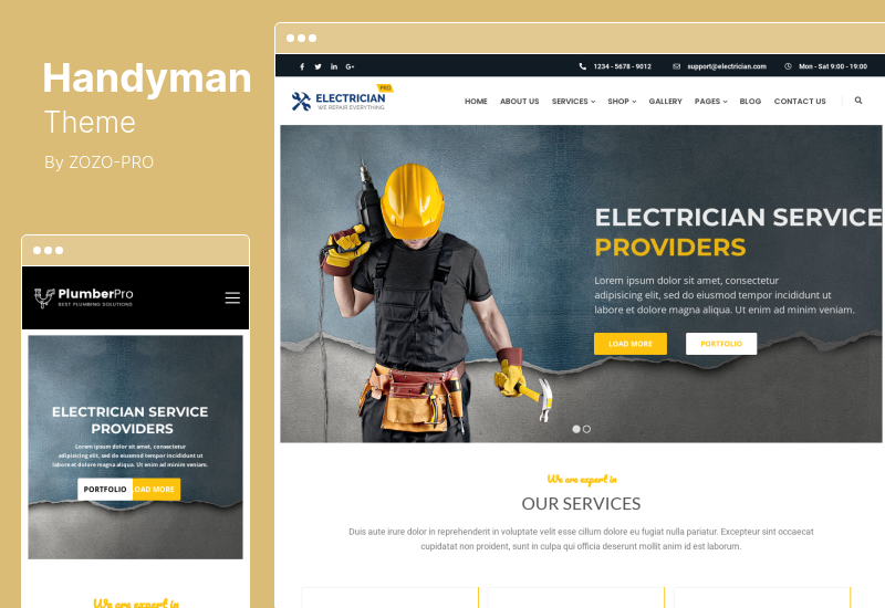 Handyman Theme - موضوع WordPress للكهربائيين والحلاقين وخدمات النجارين