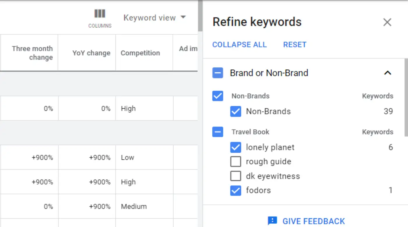 Perfezionamento delle parole chiave in Google Keyword Planner