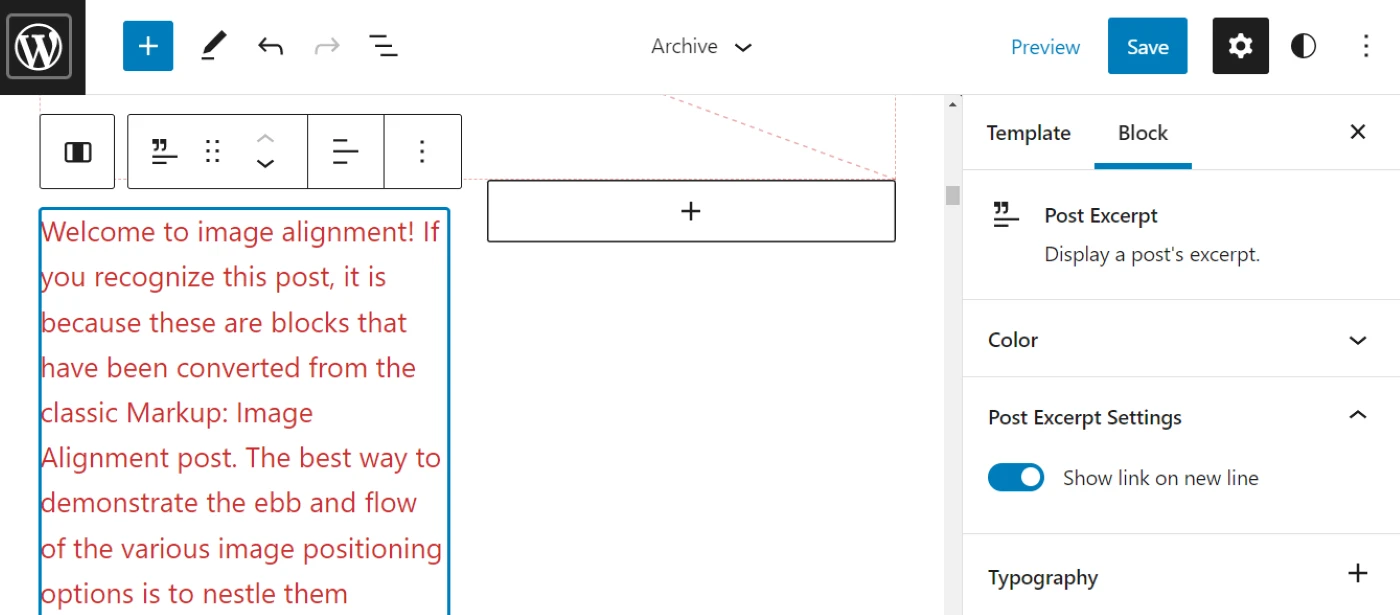 Modifica dell'estratto del post nel blocco Query Loop