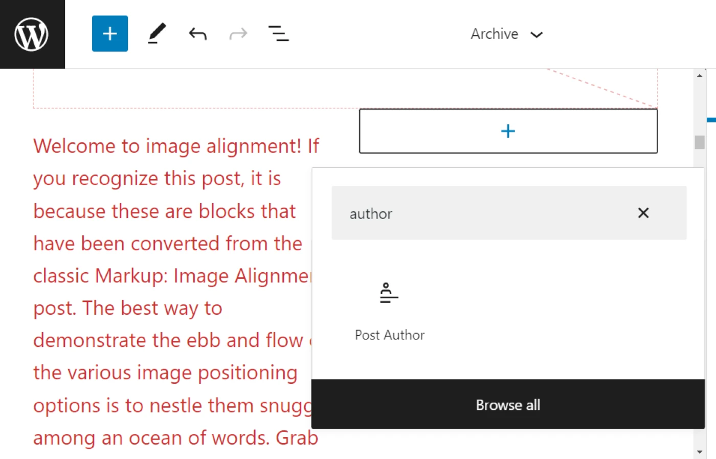 Aggiunta del blocco Post Author al Query Loop