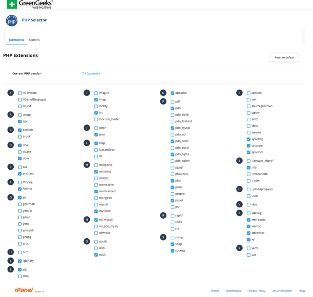 Estensioni PHP in GreenGeek cPanel