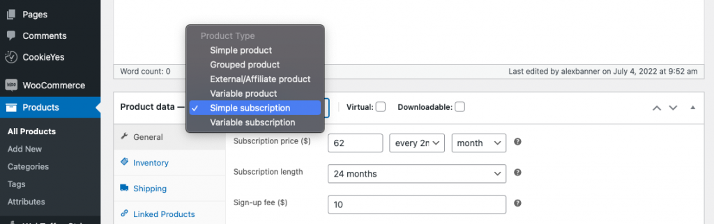 Suscripción simple para tiendas minoristas en línea