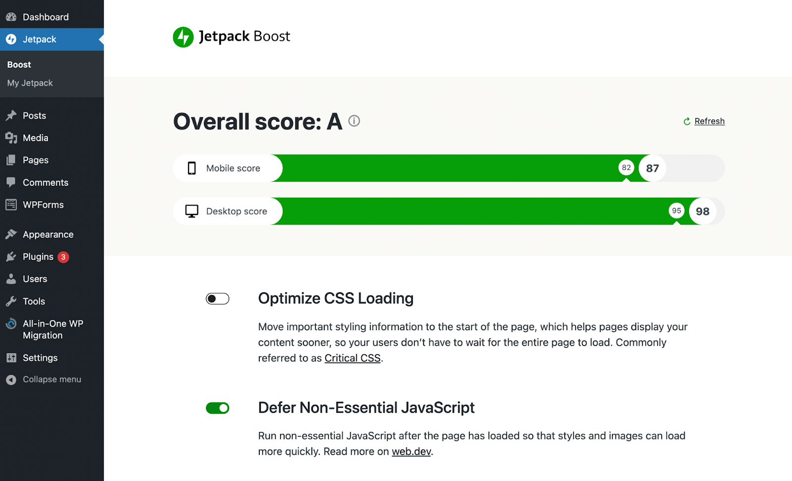 rinvia JavaScript non essenziale con Jetpack Boost