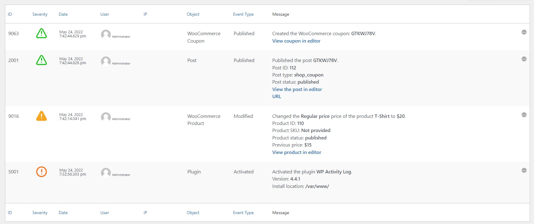 WP Activity Log offre registri dettagliati.