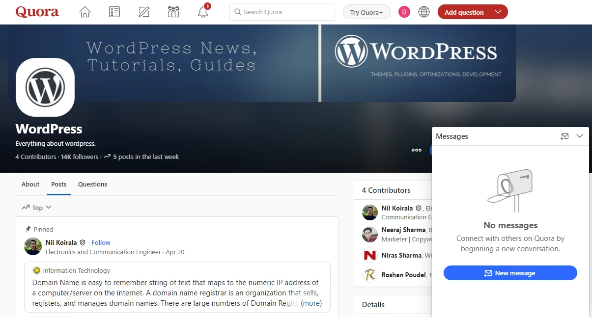 مجموعة WordPress في Quora