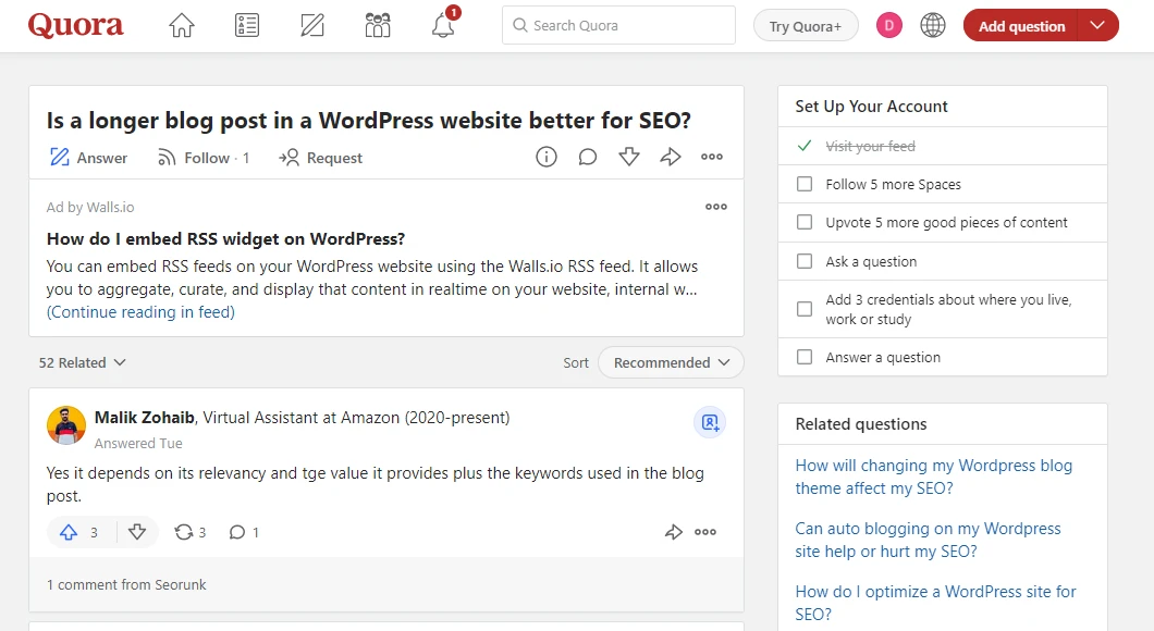 سؤال WordPress في Quora