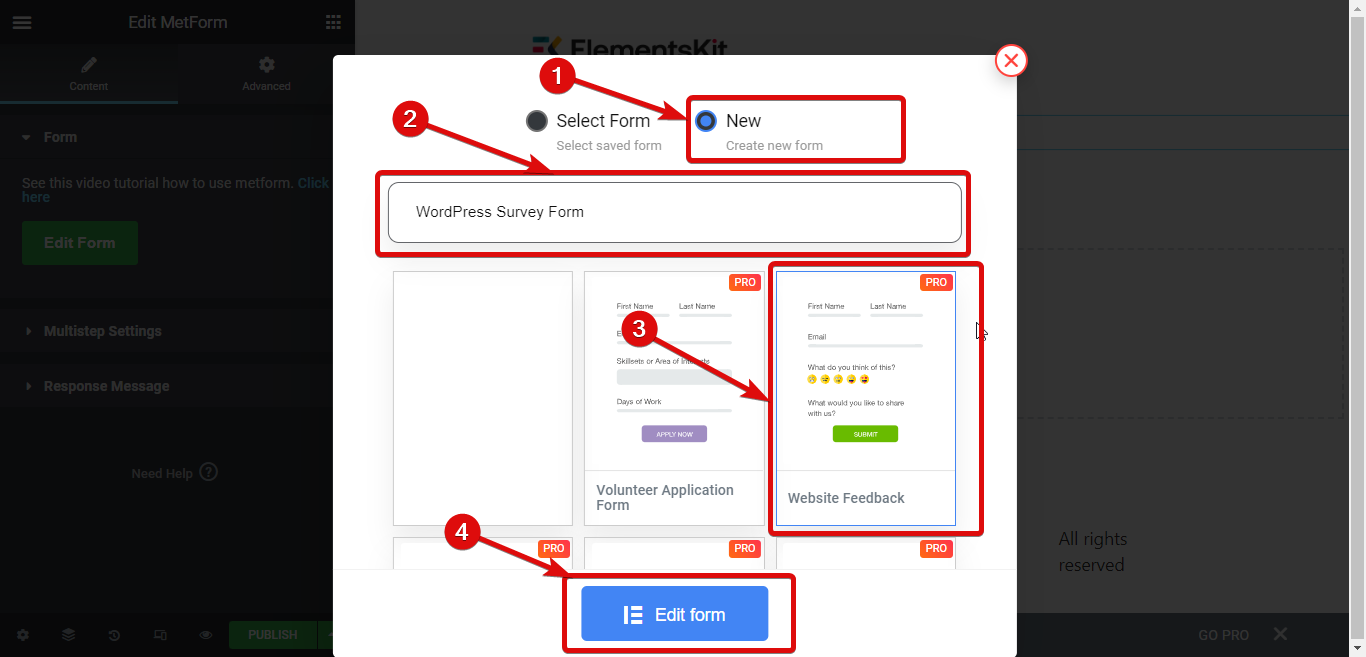 Metform 설문 조사 양식 WordPress 플러그인을 사용하여 미리 만들어진 템플릿을 사용하여 WordPress 설문 조사 생성