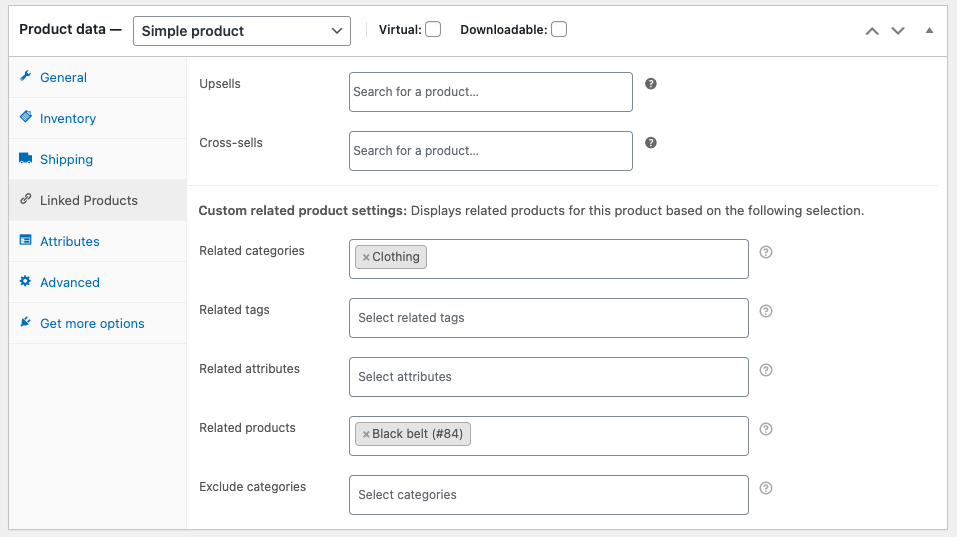 การกำหนดค่าสำหรับการตั้งค่าผลิตภัณฑ์ที่เกี่ยวข้องกับ woocommerce