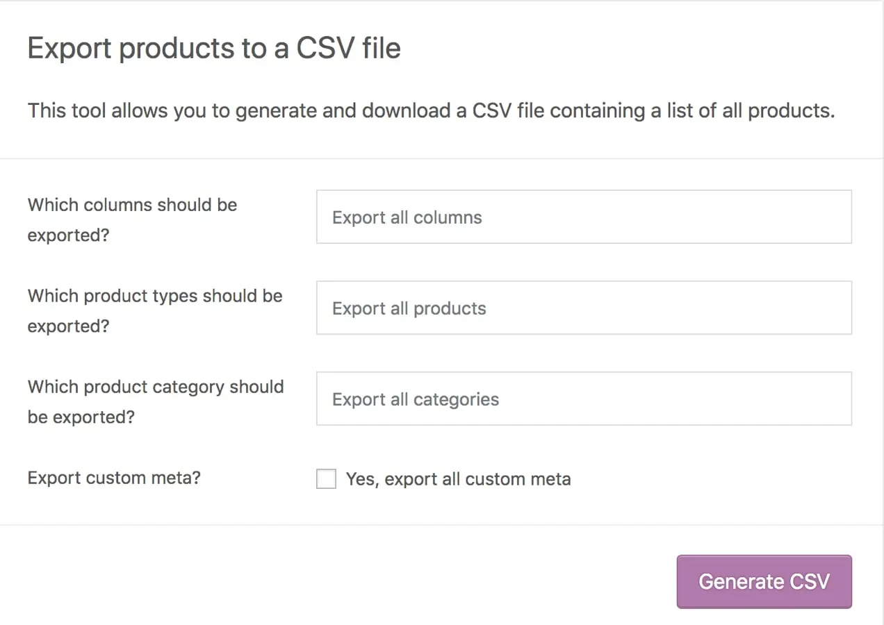 将产品导出为 CSV 文件