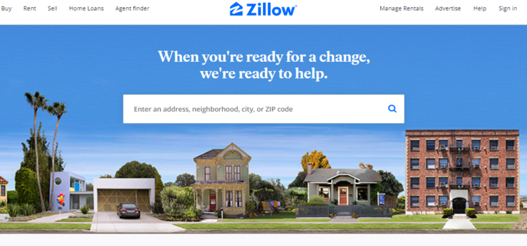 Zillowのホームページ。