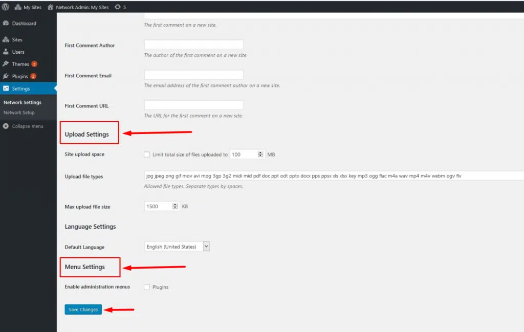 WordPress Multisite Upload Settings