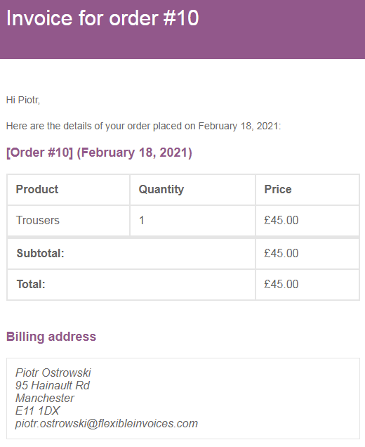 E-mail de facturation WooCommerce