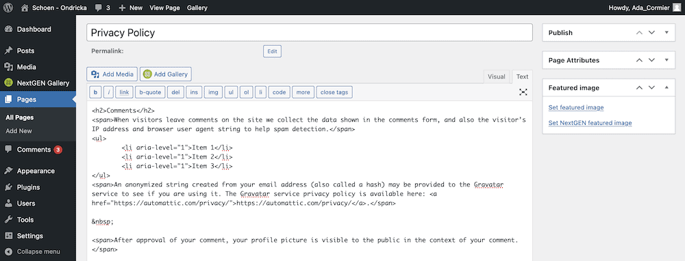 The WordPress Classic Text editor.