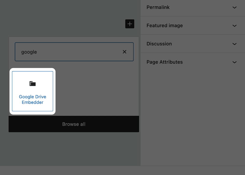 The Google Drive Embedder Block.