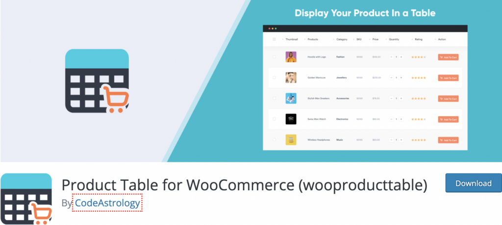 ฟรี ตารางผลิตภัณฑ์ WooCommerce