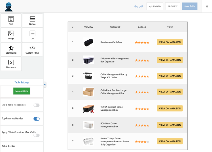 tableau de comparaison wp table builder, tableau de comparaison wordpress