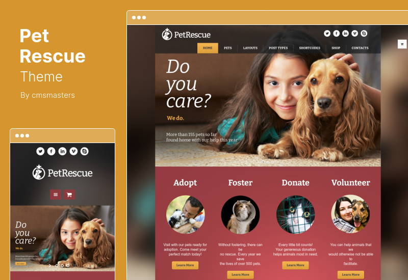 ธีมกู้ภัยสัตว์เลี้ยง - ธีม WordPress สัตว์และ Shelter การกุศล