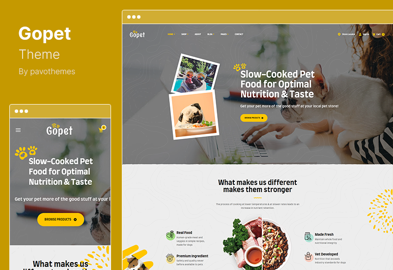 ธีม Gopet - อาหารสัตว์เลี้ยง WooCommerce WordPress Theme