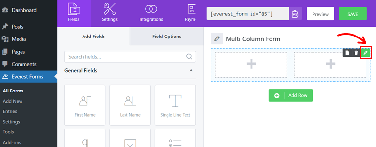 Modifier l'icône pour créer un formulaire multi-colonnes dans WordPress